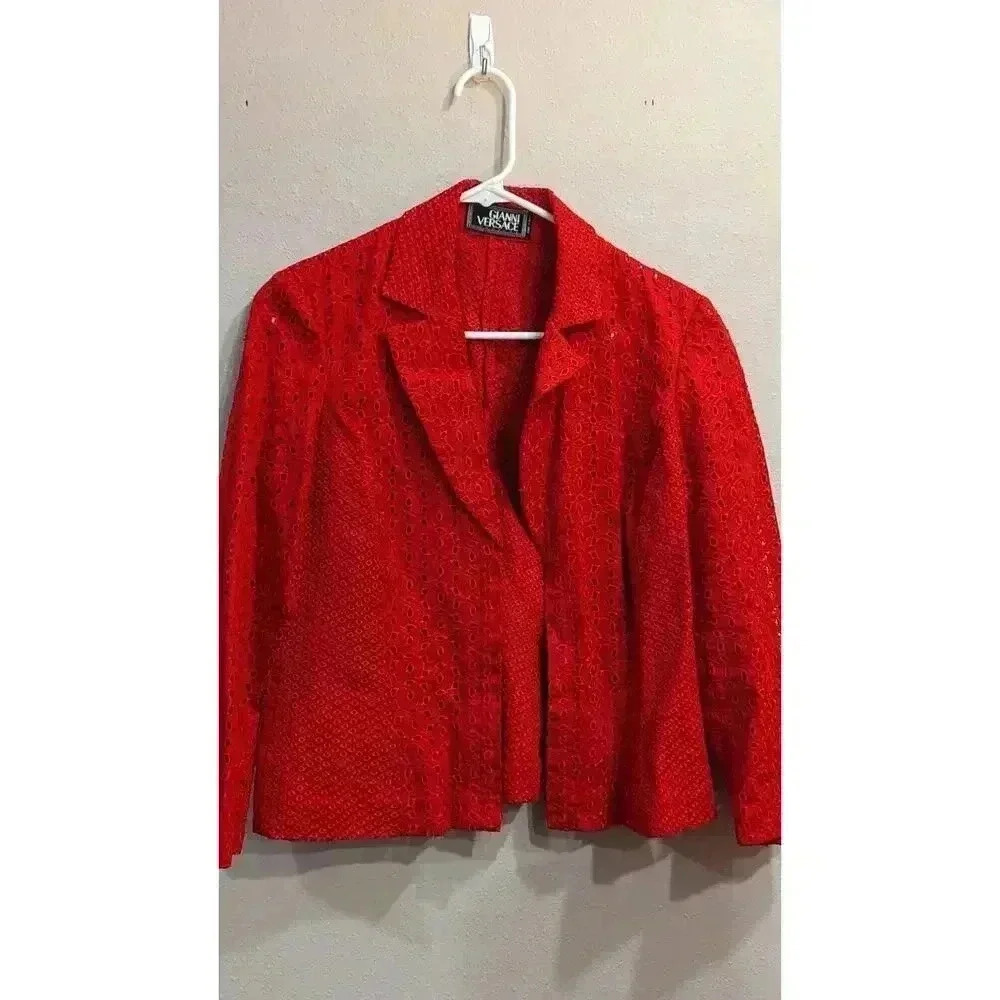 Gianni Versace Red Women's Eyelet Blazer Size 4